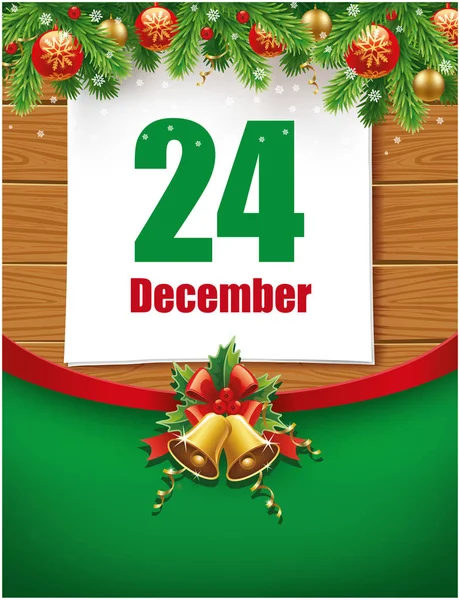 24th December date on calendar, christmas decorations — Stock Vector