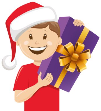 Noel Baba boy gülümseyerek şapka ve Noel hediye