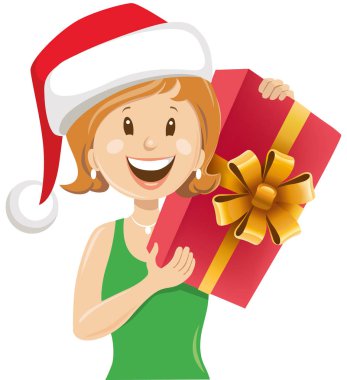 gülümseyen kadın ile santa şapka ve Noel hediye