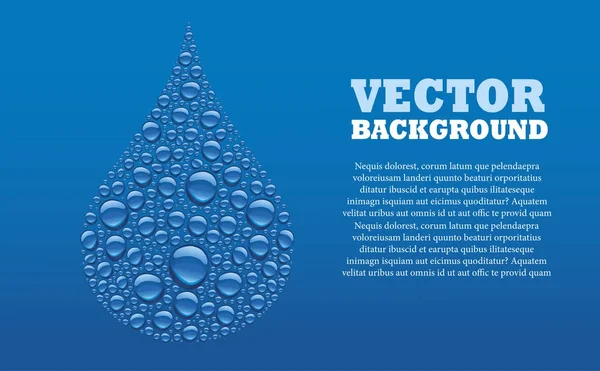 Veel waterdruppels op blauwe achtergrond met plaats voor tekst — Stockvector