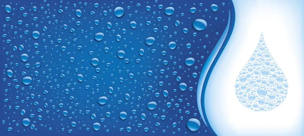 Muchas gotas de agua sobre fondo azul con lugar para texto — Archivo Imágenes Vectoriales