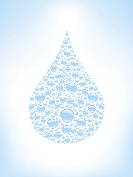 Many blue water drops creating big drop — Stock Vector