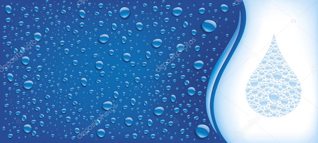 many water drops on blue background with place for text