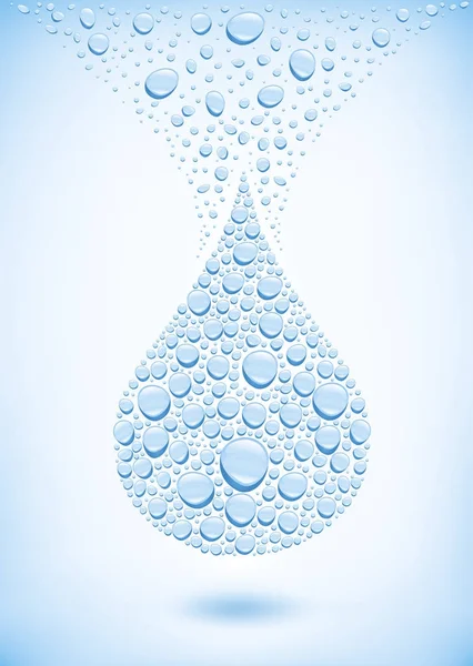 Muchas gotas de agua creando gran gota — Vector de stock