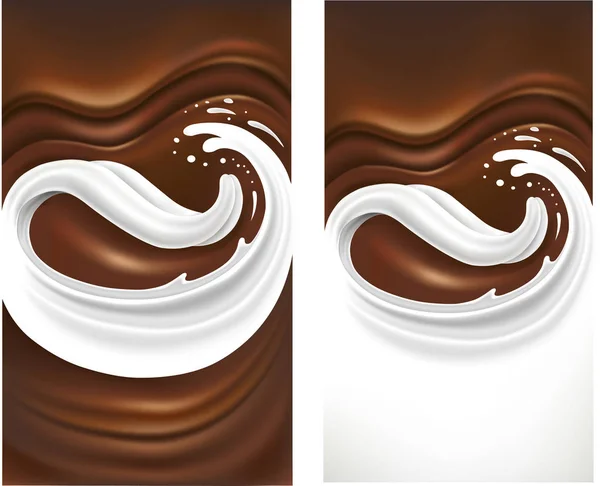 Cioccolato Ondulato Sfondo Con Spruzzata Lingua Latte — Vettoriale Stock