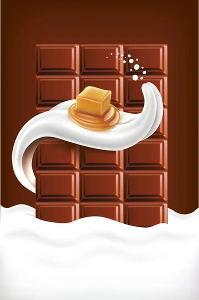 Melk Splash Tong Met Karamel Chocolade Melk — Stockvector