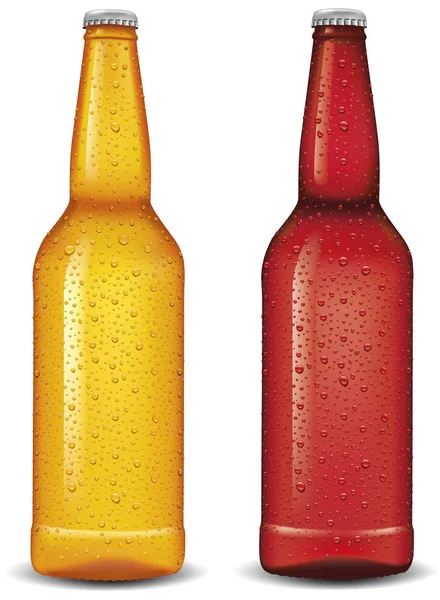 Aantal Glazen Bier Cider Flessen Geïsoleerd Achtergrond — Stockvector