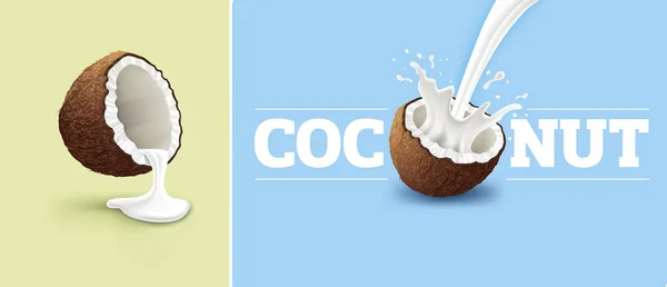 Groupe Éclaboussures Lait Coco — Image vectorielle