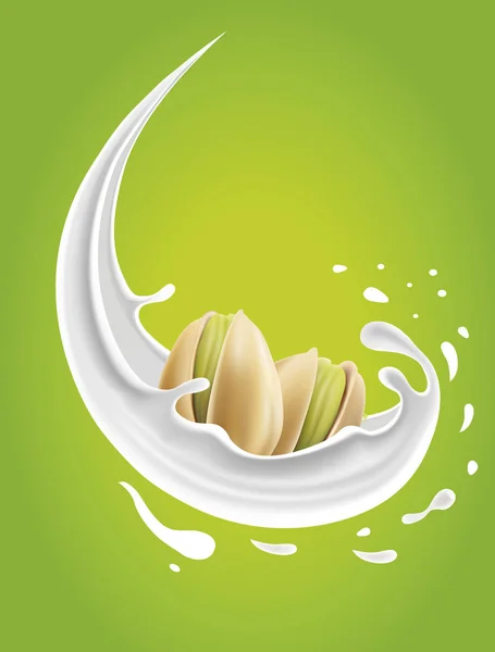 Mjölk plask med pistagenötter — Stock vektor