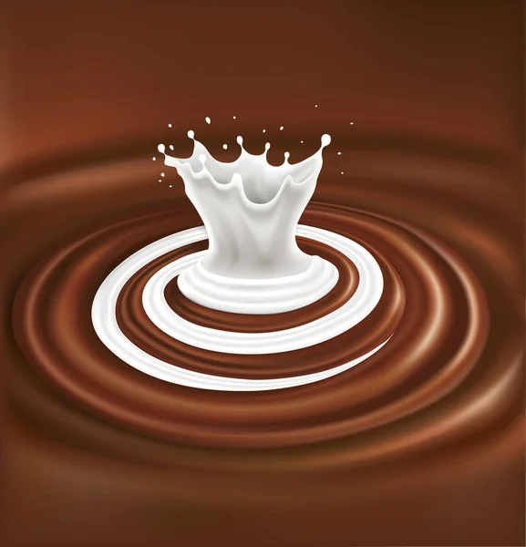 Tourbillon Lait Éclaboussure Sur Fond Vagues Chocolat — Image vectorielle