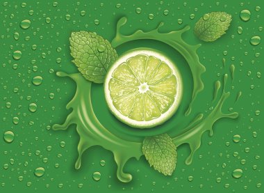 Nane yaprağı ve limon dilimli yeşil arkaplan
