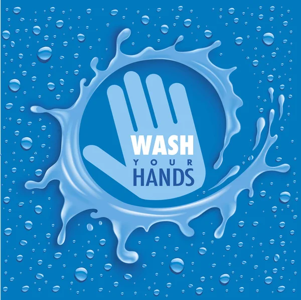 Wash Your Hands Blue Background Many Water Drops — Stock Vector