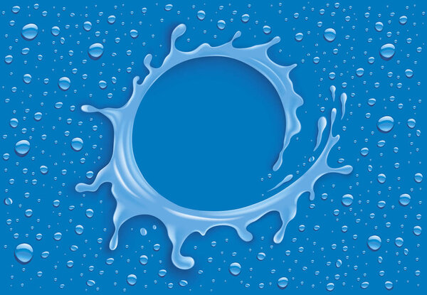 blue water splash with many drops and place for text