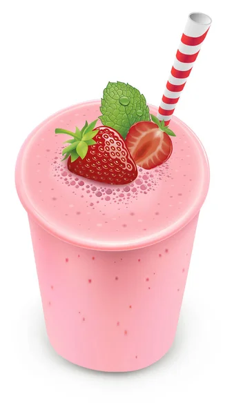 新鲜草莓冰沙饮料 薄荷叶 — 图库矢量图片