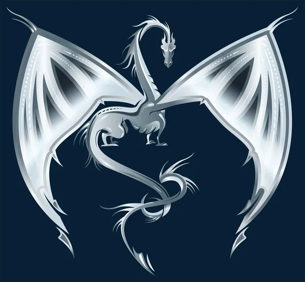 Immagine stilizzata di Silver Dragon — Vettoriale Stock