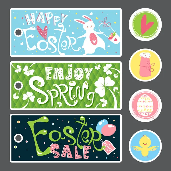 Banner de venta de Pascua, etiqueta, conjunto de pegatinas — Vector de stock