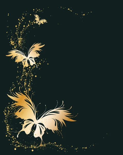 Hintergrund mit goldenen fliegenden Schmetterlingen. — Stockvektor