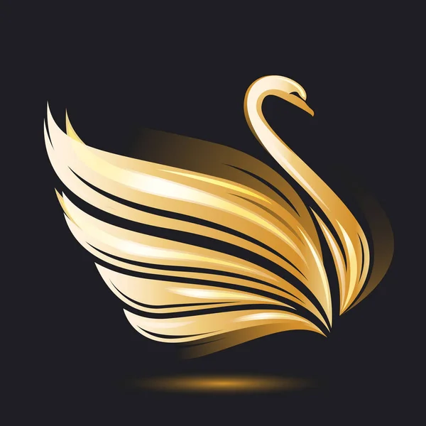 Stilize Altın Kuğu Siluet Siyah Arka Plan Üzerine Kuş Görüntü — Stok Vektör