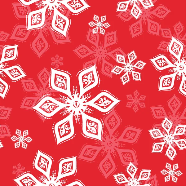 Branco Rosa Snowflake Sem Costura Padrão Fundo Vermelho Ilustração Feriado —  Vetores de Stock