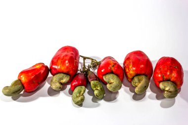 Beyaz arka planda kaju meyvesi ve fındık