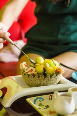 Kavun kase lezzetli taze kavun salata servis