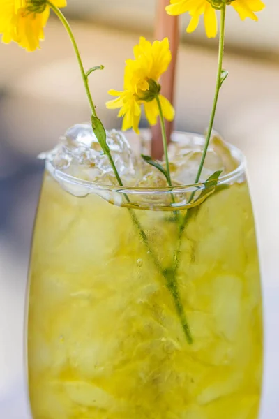 Chrysanthemum te med is i glas — Stockfoto