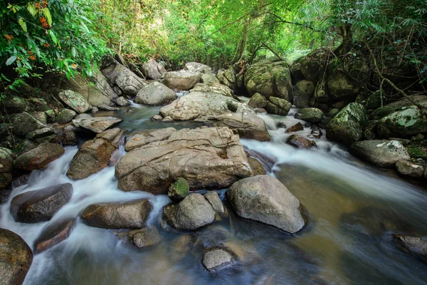 Friss jelenet vízesés és erdei folyó — Stock Fotó