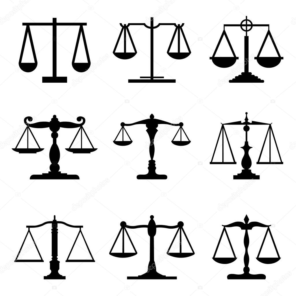 Vintage mechanical balance scales Fair Equal Judge icons Vector