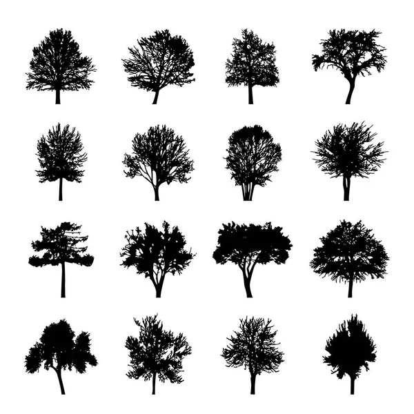 Sílhuetas de árvores pretas Natureza Floresta Vetor Ilustração — Vetor de Stock