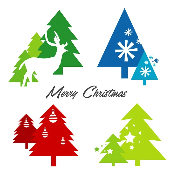 Tree Merry Christmas Deer Snowflake Icon Isolated Vector — Stock Vector