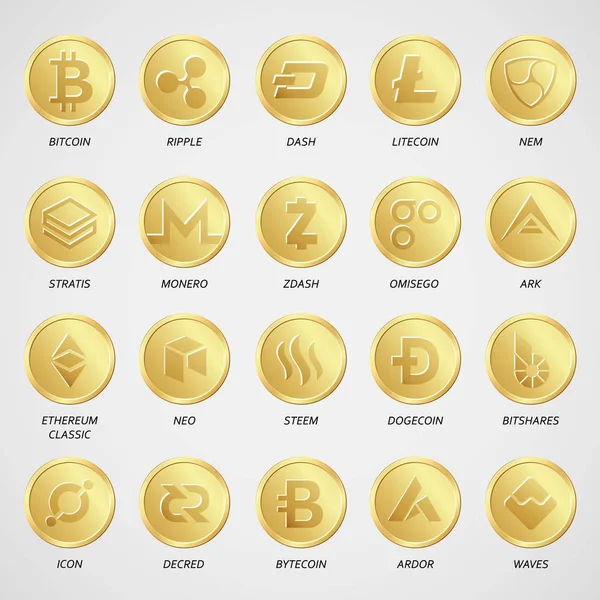 Cryptocurrency Logo Business Money Bitcoin Cash Litecoin Ethereum Monero Ripple Zcash Dash Stratis Vector