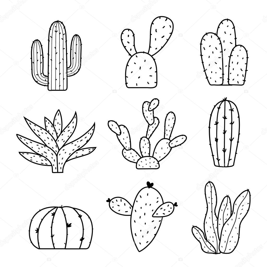 Cactus Icon Flat Design Element Plants Pot Flower Prickle Cartoon Vector