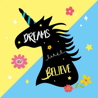 Tek boynuzlu at tatlı rüya fantezi çizgi film karakteri vektör çizim at