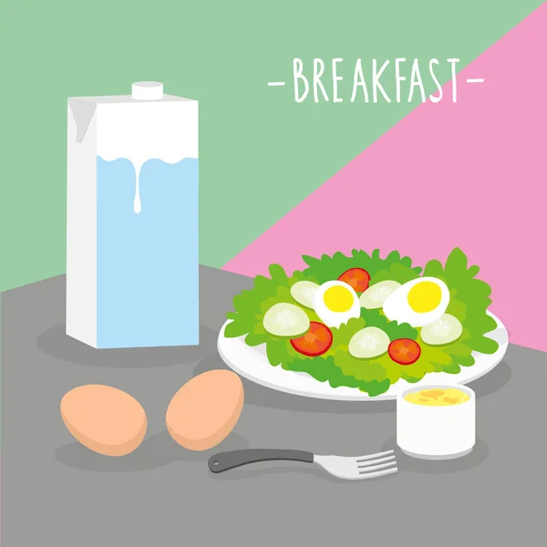 Comida Comida Desayuno Lácteos Comer Bebida Menú Restaurante Vector — Vector de stock