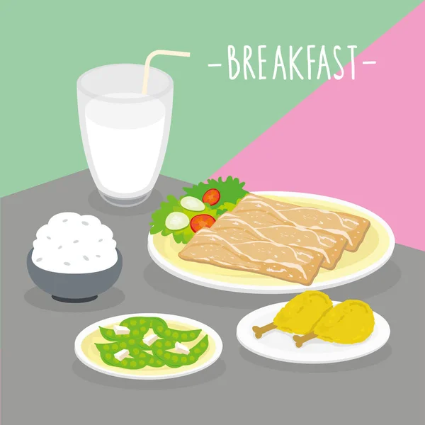 Comida Comida Desayuno Lácteos Comer Bebida Menú Restaurante Vector — Vector de stock