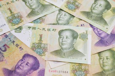 Çin parası arka plan olarak görülür. Çin veya Yuan Banknote.