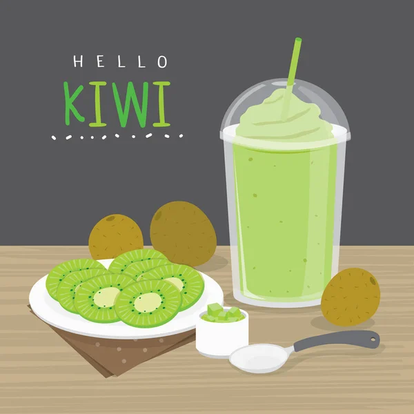 Kiwi Jugo Beber Kiwi Agua Media Rebanada Kiwi Vector — Vector de stock