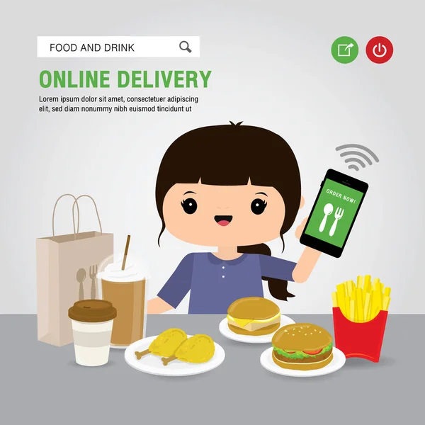Online Delivery Service Concept Tecknad Vektor Illustration Hand Hålla Mobiltelefon — Stock vektor