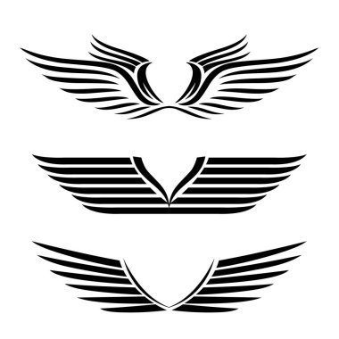 Kanatlar. Basit logo veya işaret elemanı Vektör illüstrasyonu kümesi.