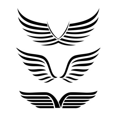 Kanatlar. Basit logo veya işaret elemanı Vektör illüstrasyonu kümesi.