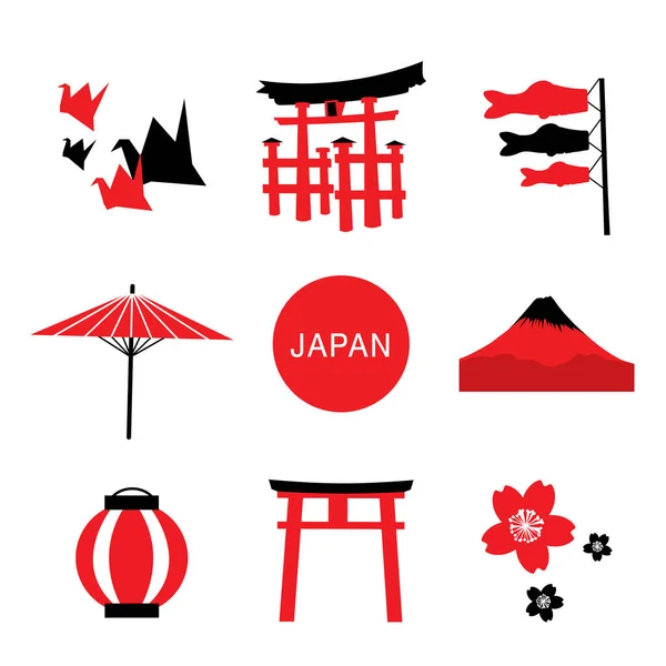 Set Icone Viaggio Design Piatto Giappone Elementi Infografici Con Punti — Vettoriale Stock