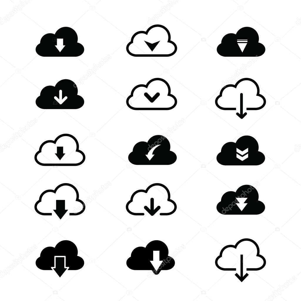 Cloud Download file and Loading icon set for website or application. Vector illustration