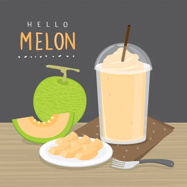Uppsättning Färska Japanska Meloner Apelsinmelon Eller Melon Kantaloupe Med Smoothie — Stock vektor