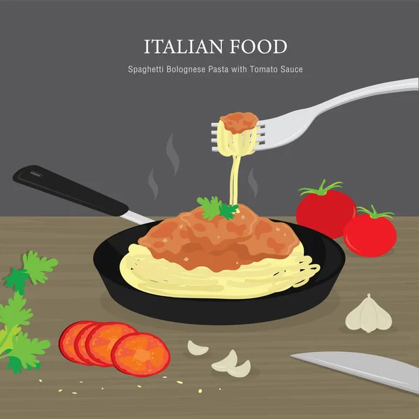 Set Comida Tradicional Italiana Pasta Boloñesa Espaguetis Con Salsa Tomate — Vector de stock