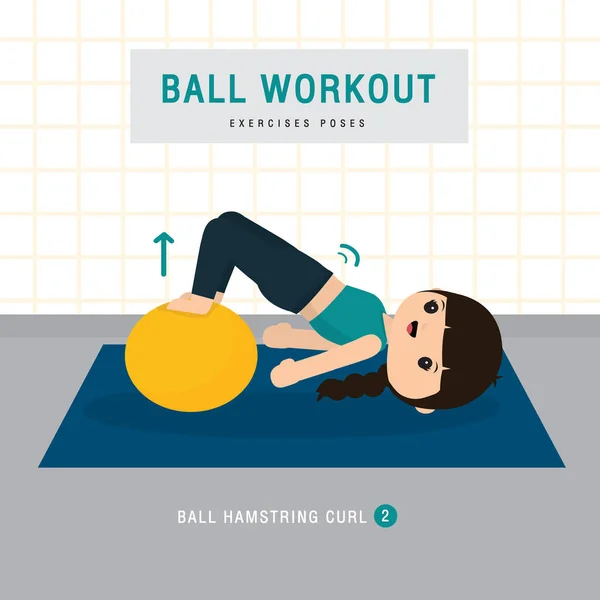 Entraînement Balle Femme Faisant Exercice Balle Stabilité Entraînement Yoga Maison — Image vectorielle