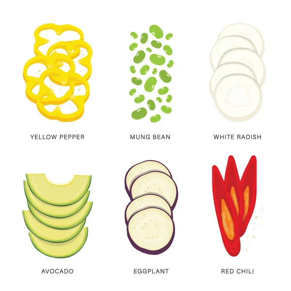 Ensemble Tranches Légumes Alimentation Biologique Saine Élément Isolé Illustration Vectorielle — Image vectorielle