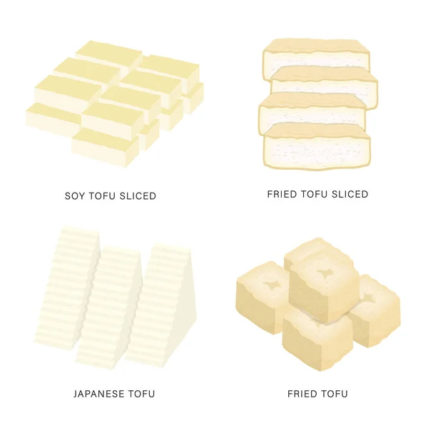 Conjunto Tofu Fresco Fatias Coalhada Feijão Alimentos Orgânicos Saudáveis Elemento — Vetor de Stock
