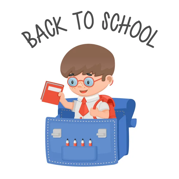 Boy prepare backpack for school — Stock Vector