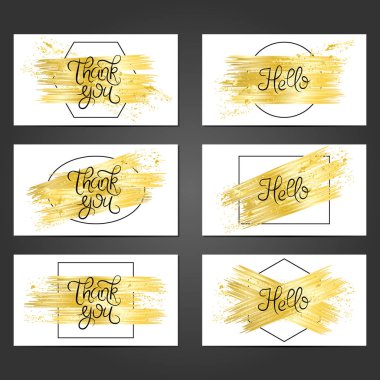 Beyaz zemin üzerine altın darbeleri ile 6 vintage kart şablonları koleksiyonu. Düğün, evlilik, kaydetmek tarihi kartları, Davetiyeler, selamlar. 