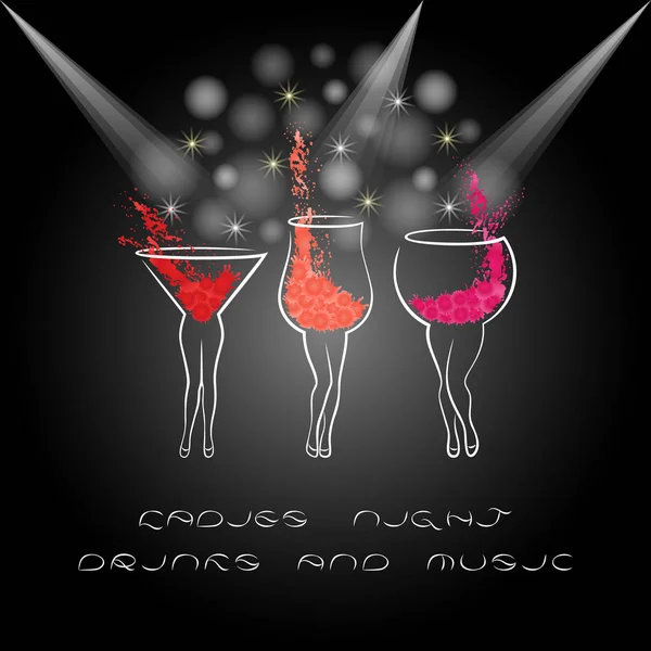 Ladies Night Poster mit Cocktails. Design für Frauen-Party-Einladung, Banner oder Flyer-Vorlage. — Stockvektor